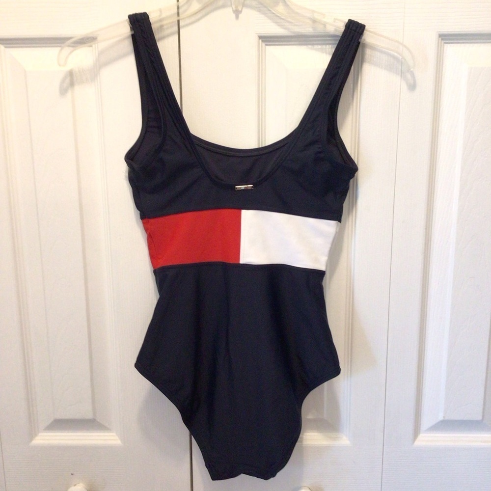Tommy Hilfiger Womens Navy Red White Iconic Logo 1pc Swimsuit Size Small - Picture 7 of 12